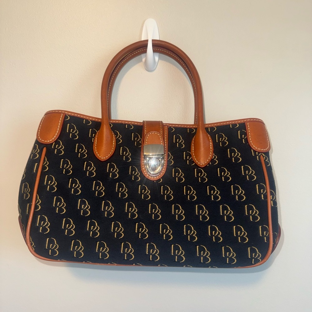 Dooney and Bourke Vintage Black and Brown Monogram Satchel Handbag
